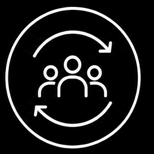 Operational Change Icon People and circular arrows representing engagement, adaptation, and organizational change.
